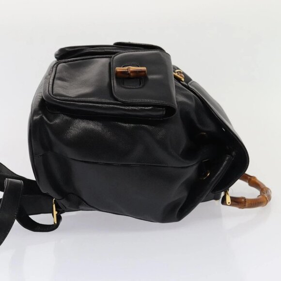 GUCCI Bamboo Backpack Leather Black Gold 003 main image 16